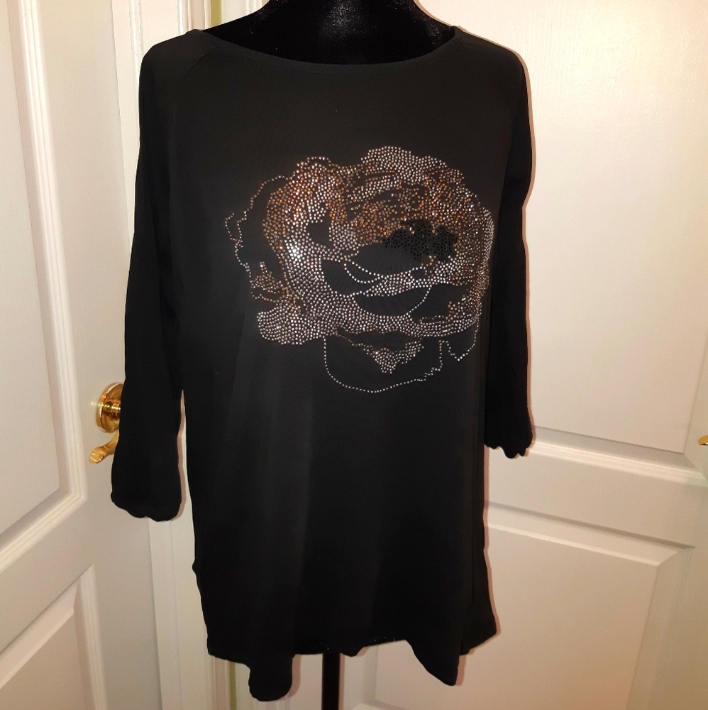 Black Rhinestone Rose Top